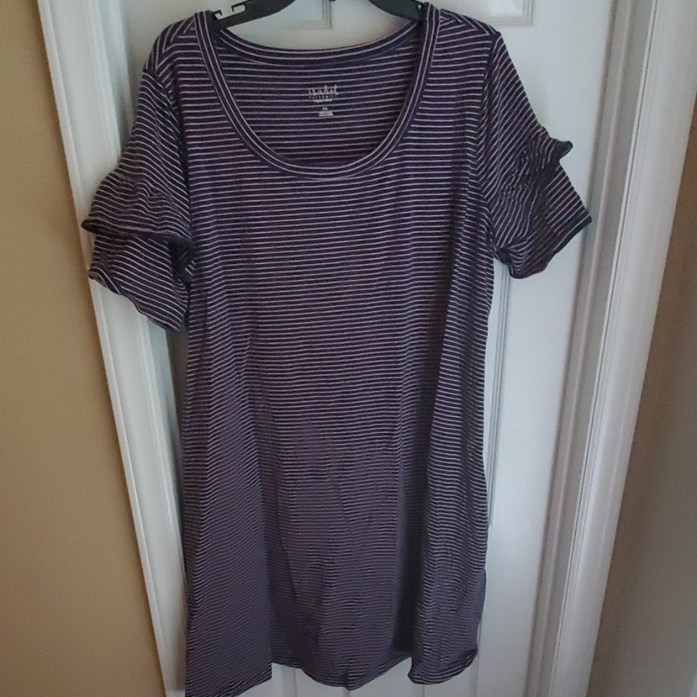 Blue and pink stripe maternity dress